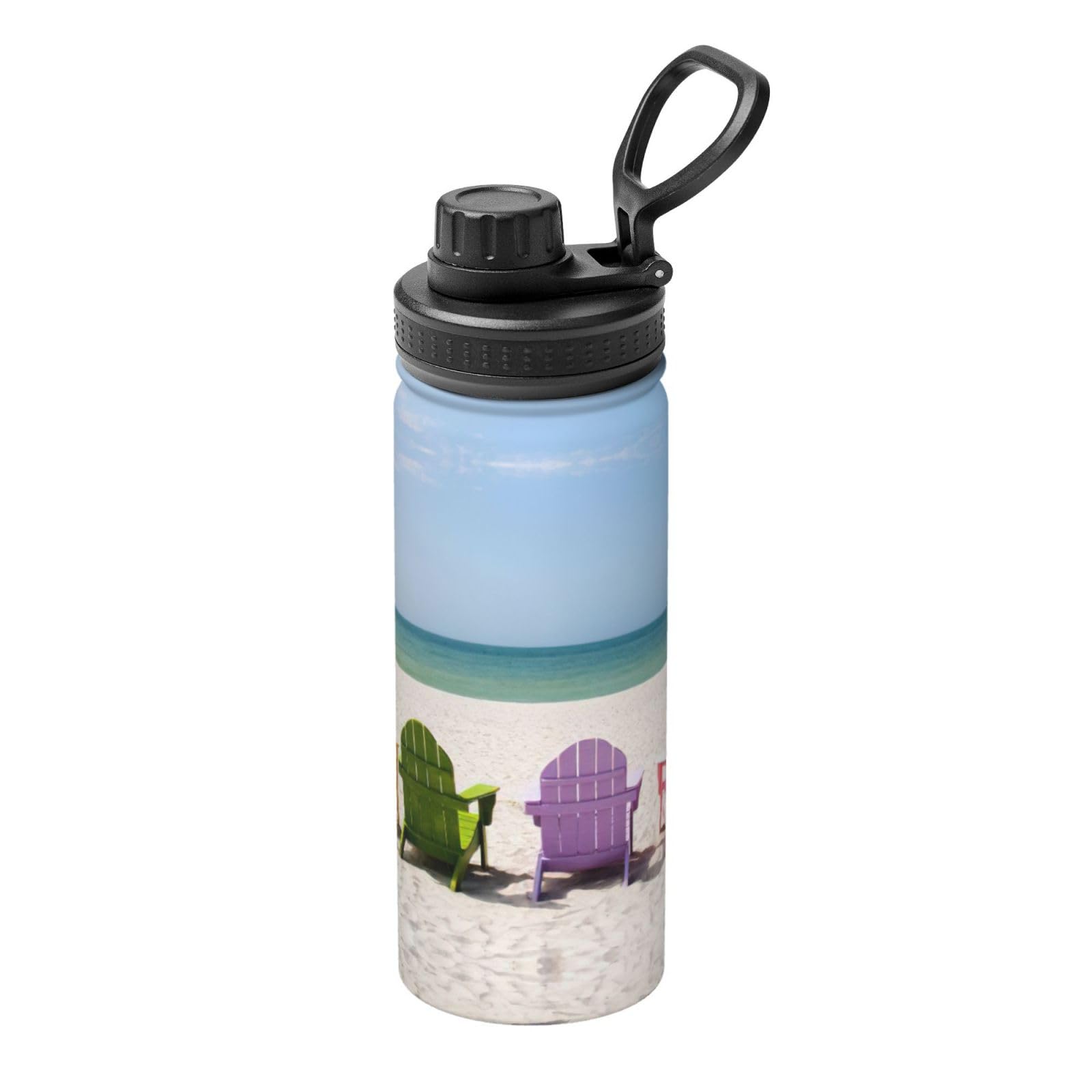 Kfjghhl Insulated Stainless Chairs Beside The Blue Sea Sky Steel Water Bottle For Sport Gym Travel Leak Camping Hiking Hydration