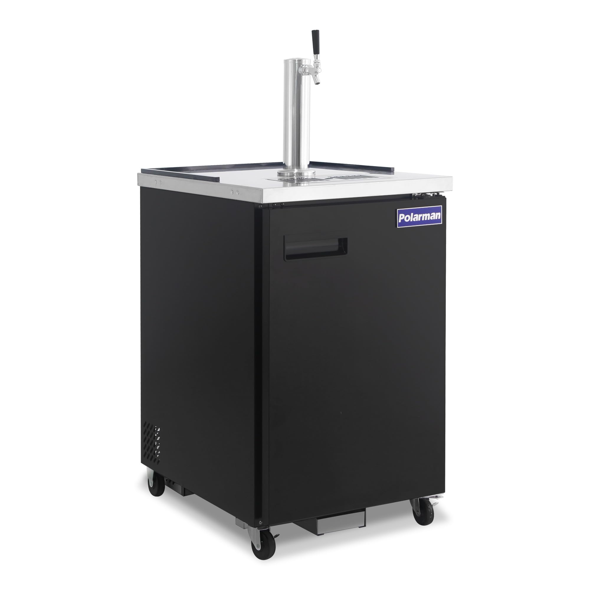 Polarman Beer Kegerator Single Tap Draft Beer Dispenser for Bars and Restaurants Full Size Commercial Keg Refrigerator 24” Stainless Steel With Drip Tray, 33°F- 41°F Temperature Control-Direct Draw