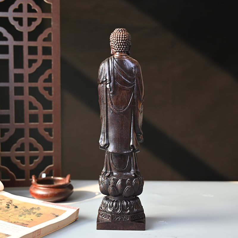 Amazon｜阿弥陀如来立像 天然木製 阿弥陀仏 木彫仏像 阿弥陀様 沈香木 