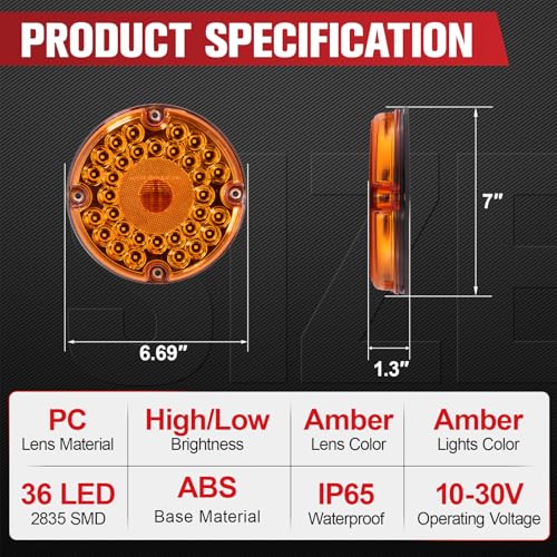 Image of 2PCS 7 inch 36 LED Round Trailer Tail Lights (Amber)
