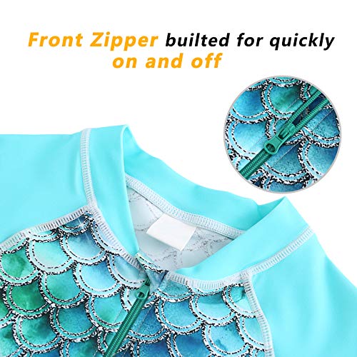 Image of Girls Long Sleeve Rash Guard One Piece Swimsuit Kids UPF 50+ Sun Protection Swimwear Rainbow Striped Bathing Suit 3-14 Years