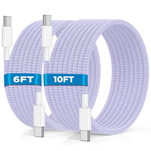 Image of USB C to USB C Cable 6FT+10FT 2Pack 60W iPhone 17 16 15 Charger Cord Long Type C to C Cable Fast Charging for Apple iPhone 17 16 15 /Pro /Pro Max /Plus /iPad Pro Air /MacBook /Air /Mini /Samsung Galaxy-Purple