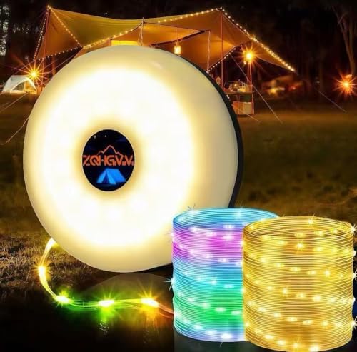 Camping string lights, 32.8ft rechargeable retractable string lights, waterproof for indoor/outdoor use, 8 modes, 4-in-1 quick storage portable Lamp, suitable for camping, RVs, parties, Christmas