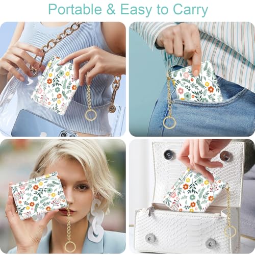 Image of Trifold Womens Wallet Small Slim RFID Blocking Card Wallet Cute Credit Card Holder Leather Mini Purse with Cash Pocket 7 Card Slots ID Window, Green Flowers