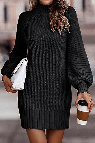 Lillusory Fall Fashion Trendy Clothes Outfits Womens Mock Turtleneck Neck Long Sleeve Pullover Tunic Sweater Dress Casual 2023 Winter Wedding Guest Dresses Black #TOP1