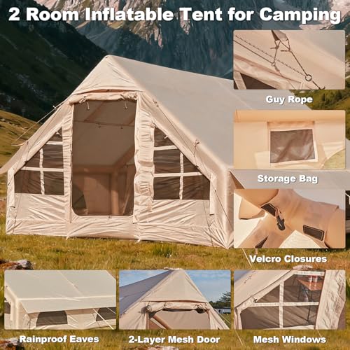 Image of Inflatable Camping Tent,2 /4 /6 /8 /10 Person Glamping Inflatable Tents, Quick Setup Blow Up Tents with Pump, Waterproof Inflatable Tent for Camping, Air Glamping Tents for Adult