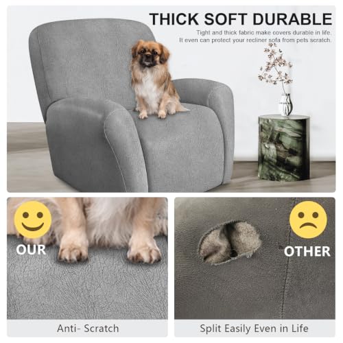 Image of ANARACHON Leather Like Recliner Chair Covers Heavy Duty, 4 Pieces Recliner Cover for Recliner Chair, Leather Cover for Recliner slipcovers Washable for Pets (256Light Gray)