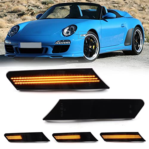FetonAuto Luz intermitente LED de señalización lateral dinámica intermitente secuencial para Porsche 911 997 Carrera GT2 GT3 Boxster Cayman 987
