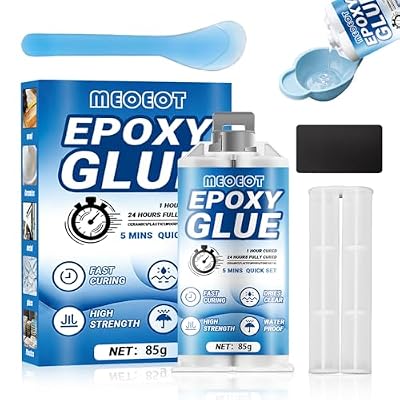 Meoeot 2K Pegamento Epoxi 85g, Adhesivo Epoxi Extra Fuerte, Secado Rápido en 5 Minutos, Transparente 2 Componentes Epoxi, Impermeable & Esistente al Calor para Plástico, Madera, Vidrio, Piedra