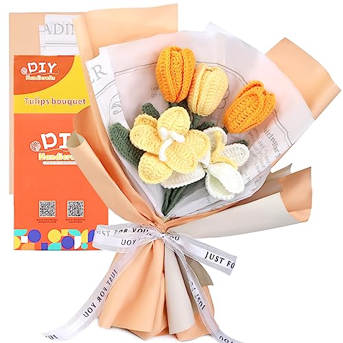 Socnitc Beginner Crochet Kit Yellow Bouquet Crochet Kit With Yarn Balls Knitting Starter Kit For Beginners With Instruction Tutorial And Video Tutorials #TOP6