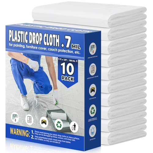 0.7 Mil Plastic Drop Cloths 9x12 Ft (10-Pack)
