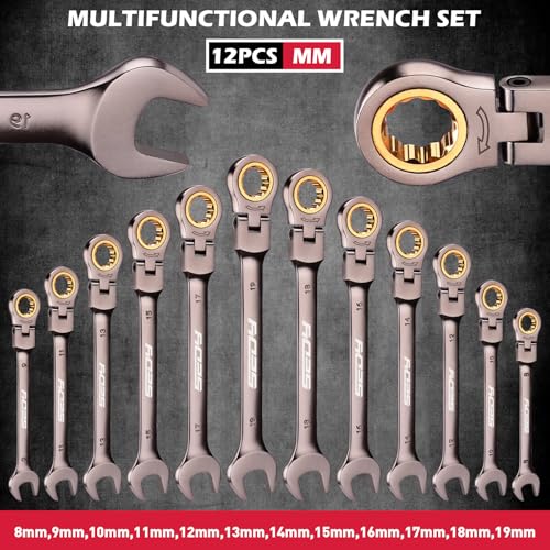 SEDY 12-Piece Metric Flex-Head Ratchet Wrench Set