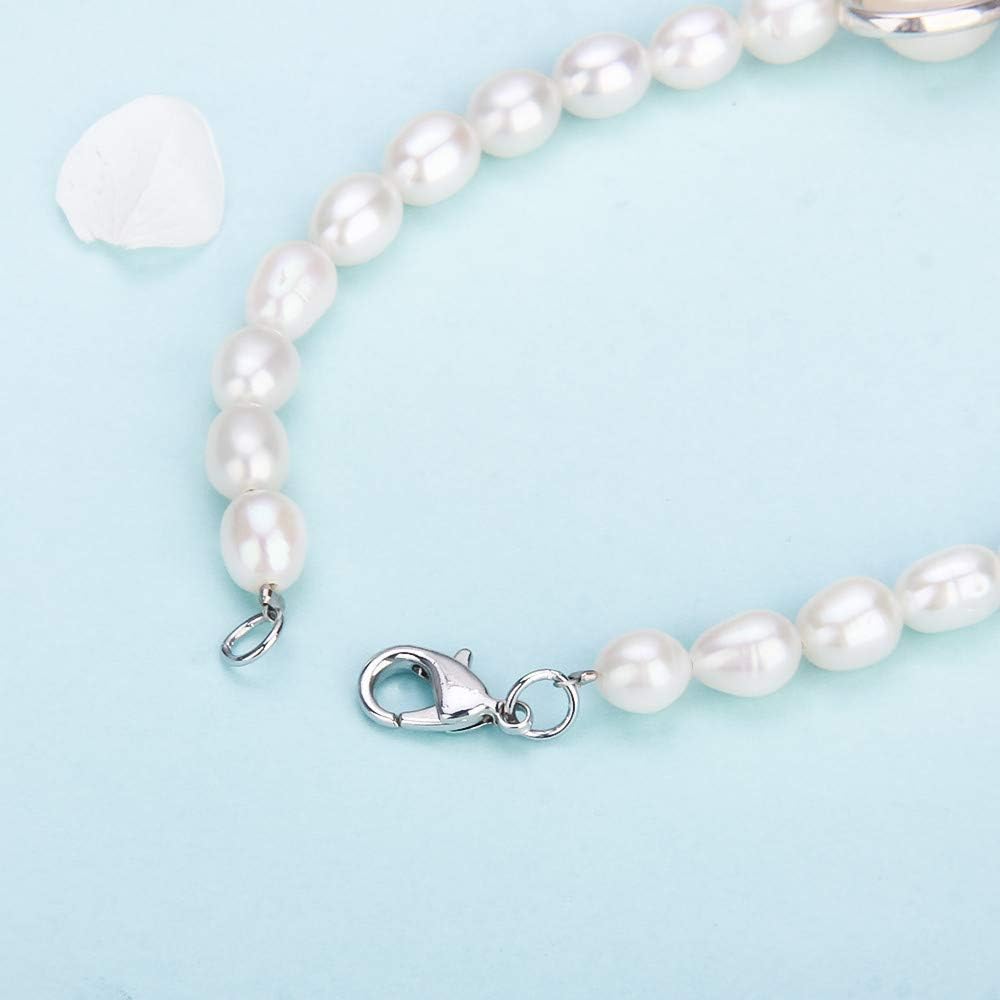 Double Heart Pendant Pearls Bracelet for Women, White Baroque Beaded Freshwater Cultured Pearl Adjustable Strand Handmade Bracelets for Jewelry