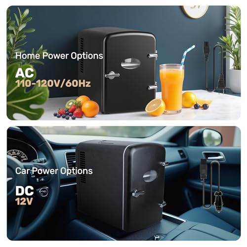 Image of HealSmart 4L Mini Fridge with Observation Window, 6 Can Capacity, Freon-Free and Portable Cooler and Warmer, Cosmetics /Food /Beverage, Black New