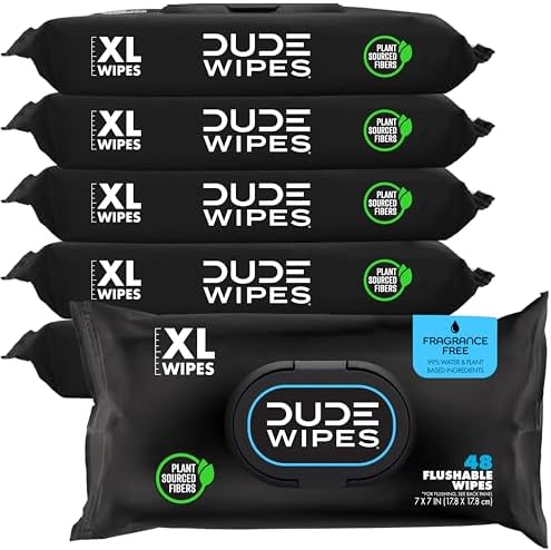 Dude Wipes Flushable Wet Wipes, Unscented, Hypoallergenic with Aloe, 6 Count - The Original Toilet Paper Complement