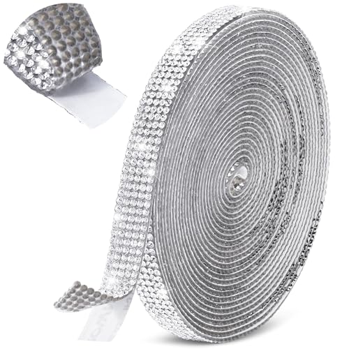 LYXMYGS 5-Rows Rhinestone Ribbon Self Adhesive Crystal Rhinestones 5-Yard Bedazzling Strips 5-Yard Rhinestone Strips for DIY Craft Rhinestones for Crafting Home Decor Transparent Crystal