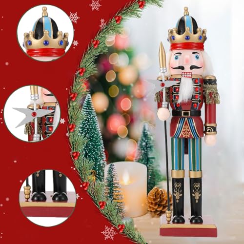 2Pcs Nussknacker Soldat, 30 cm Holz-Nussknacker Weihnachtsnussknacker Figuren für den Kamin, Klassischer Weihnachts Nussknacker König Deko Figur, Traditionelle Weihnachten Nussknacker Figuren Deko