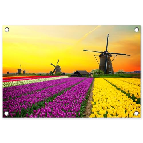 MuchoWow© Deco Jardin Exterieur 60x40 cm Décorative Poster Affiche Murale Decoration Balcon Décoration Extérieure Terrasse Déco Appartement Moulin à Vent...
