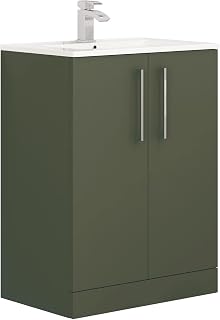 Royal Bathrooms.co.uk Modena 500mm Satin Green Floor Standing Vanity Unit 2 Door Cabinet with Minimalist Basin Sink