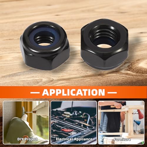 mewudecor 14-20 nylon insert hex lock nuts locknuts 304 stainless steel 18-8 black oxide 25 pcs