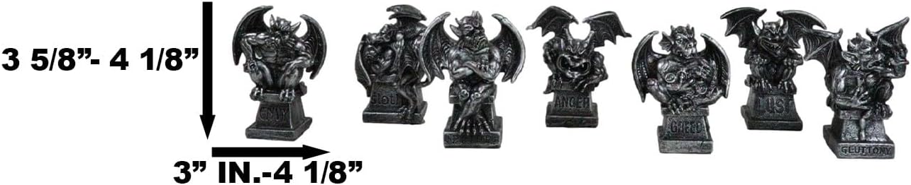 Ebros Gift Allegorical Seven Deadly Sins Gargoyle Figurine Set of 7 Cardinal Sins Pride Sloth Gluttony Envy Greed Anger and Lust Gargoyles Sculptural Decor