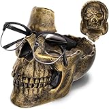 READAEER Skull Glasses Stand Holder, Creative Eyeglasses Holder, Sunglasses Spectacle Display Rack, Key Holder Resin Sculptures for Entryway, Home, Office, Desk, Nightstand (Bronze)