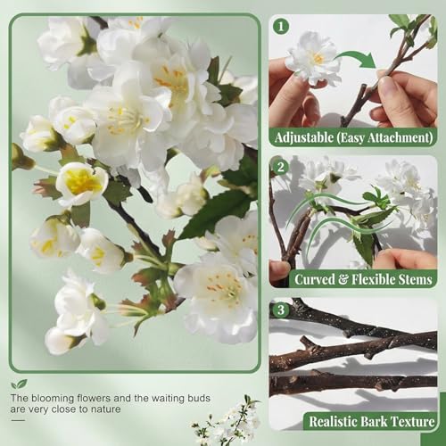 Branches de fleurs cerisier artificielles blanches au design epure