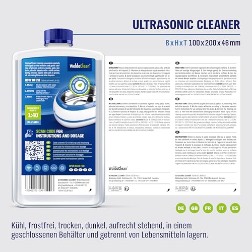 Ultraschallreiniger Konzentrat 750ml Reinigungsflüssigkeit für Ultraschallgeräte - für Brillen, Schmuck, Silber, Münzen & Uhren