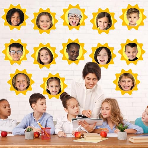 Image of gisgfim 80Pcs Summer Sun Cutouts Sunshine Decorations Bulletin Board Yellow Sun Paper Cut-Outs Classroom Decor for Boy Girl DIY Craft Photo Wall Door Summer Kindergarten Preschool Party Favor Supply