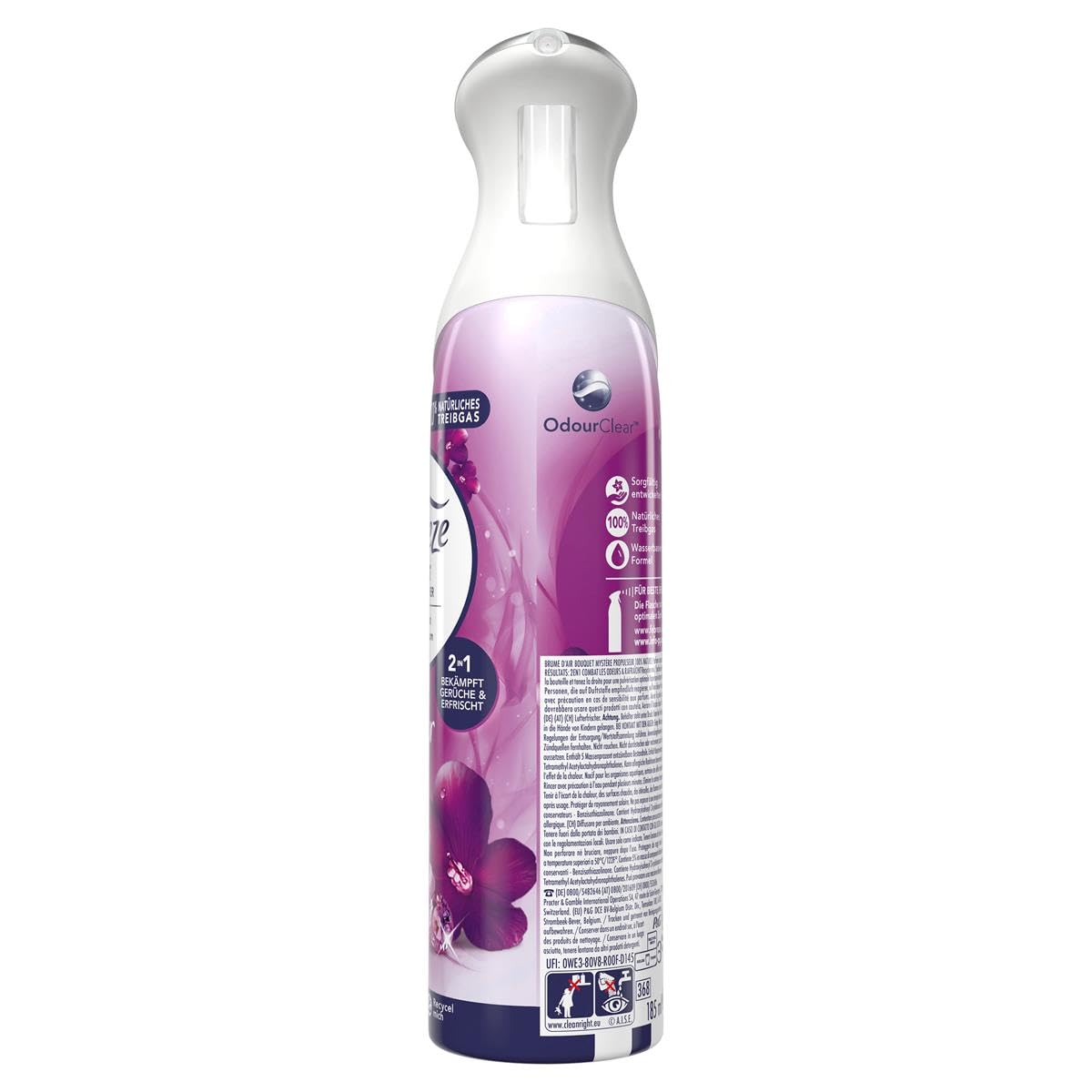 Febreze Lenor odświeżacz powietrza w sprayu, ametyst z motywem kwiatów, 185 ml, 2 w 1, zwalczanie zapachów i świeżość