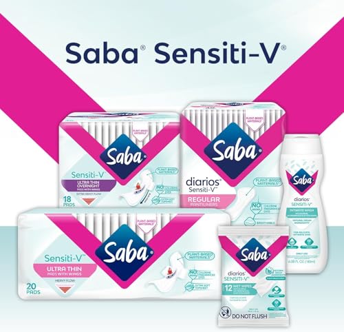 Image of SABA Sensiti-V Ultrathin Overnight Pads with Wings, Heavy Flow Protection, 2-Pack of 18 Pads (36 Count)
