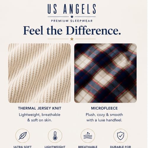 Image of US Angels Boys Pajamas Set | 4-Piece Long Sleeve & Fleece Pants | Soft Warm Sleepwear Pjs for Kids & Teens