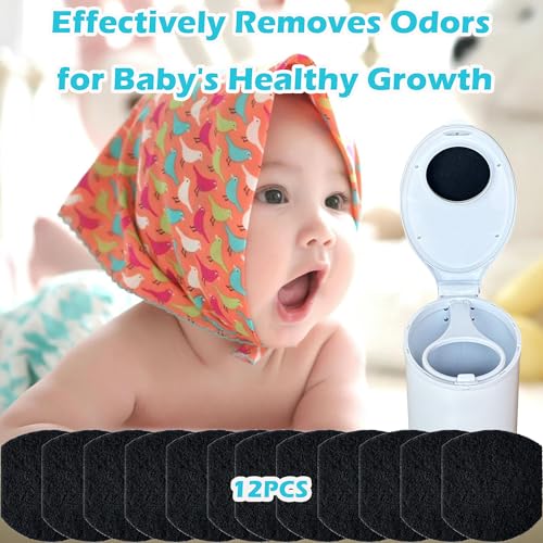 Image of 12 Pack Diaper Pail Odor Absorber Carbon Filter Refills for Ubbi Diaper Pail, Odor Eliminator Activated Charcoal Filter Refills for Ubbi Steel Diaper Pail