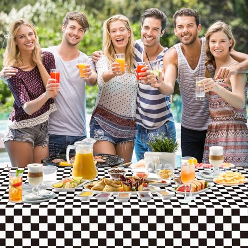 Image of 4 Pack Black and White Gingham Tablecloth Rectangular Buffalo Checkered Tablecloths Disposable Plastic Plaid Table Cover for Parties, Outdoor Picnic, Birthday, Wedding, Camping 54 x 108 Inch