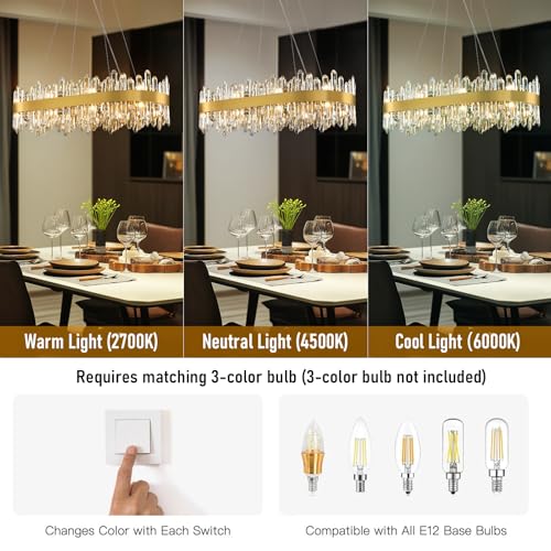 Modern Crystal Chandelier, 16-Lights 2 Tiers Dining Room Chandelier Over Table, 36'' K9 Crystal Gold Rectangular Chandeliers for Kitchen Island Adjustable Long Chandeliers for Living Room