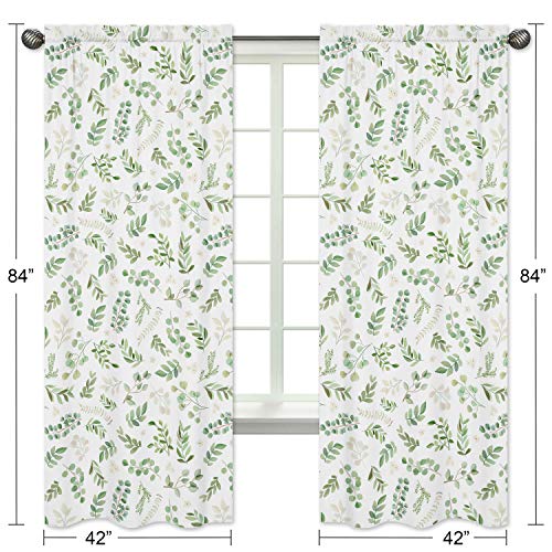 Sweet Jojo Designs Floral Leaf Window Treatment Panels Curtains - Set Of 2 - Green And White Boho Watercolor Botanical Woodland Tropical Garden #TOP4