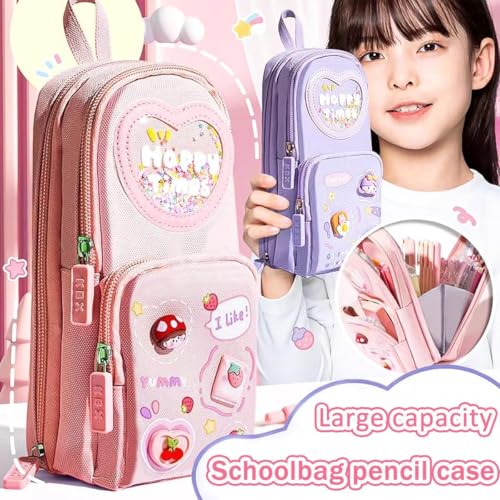 Image of M2K HUB Stylish Pencil Case 6 Layer with 3 Compartment Large Capacity Pen Pencil Pouch Multifunctional Pouch for School Stationary Gift for Child (Pencil Pouch Purple)