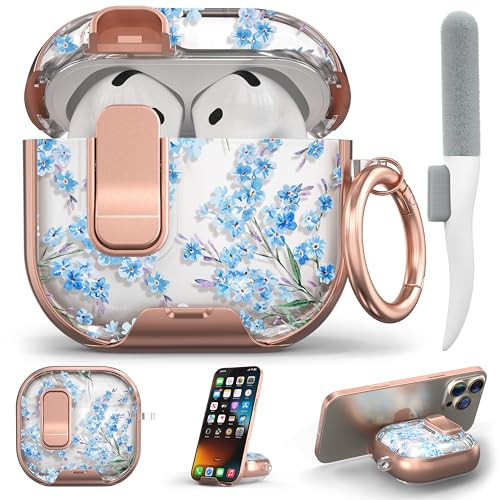 Image of for Apple AirPods 4 Case 2025 with Safety Lock & Foldable Phone Stand, Blue | Double Drop Protection,Two-Piece Design, Airpod 4 Case with Keychain & Cleaner Kit, Support Wireless Charging, Shockproof