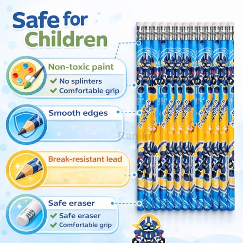 Image of Mech Warrior Kids Pencil Set HB - 12 Pack Student Writing Pencils with Eraser, Dark Smooth Lead, Easy Grip Hexagonal School Pencils for Boys Girls, Handwriting Practice & Return Gifts