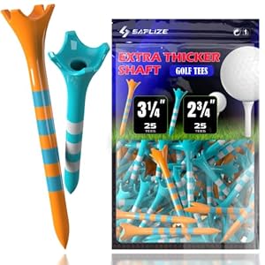 SAPLIZE Reinforced Thick Plastic Golf Tees, Enhanced Stability, 50/100 Pack (2-3/4″ / 3-1/4″), Engineered to Reduce Friction & Side Spin