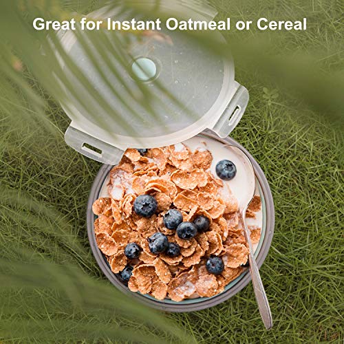 COLORCORAL Camping Bowl with Lid Large Collapsible Silicone Bowl(1200ml/42oz) and Foldable Stainless Steel Fork for Travel and Camping Microvave and Fridge Food Storage