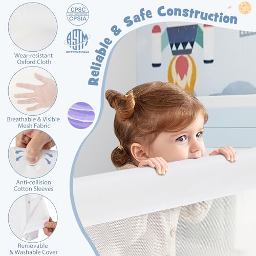 Image of BABY JOY Double Sided Bed Rail Guard, 2 Pack, Extra Long, Swing Down for Convertible Crib, Folding Baby Safety Bedrail for Kids Twin Full Size Queen King Mattress, Rails for Toddlers (White, 47 inch)