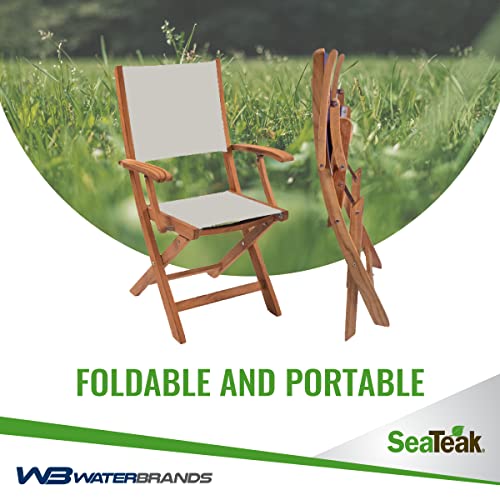 Seateak Bimini Foldable Chair - Director’s Chair With Taupe Durasling Fabric - Teak Folding Chair For Boat, Poolside, Patio, Camping, Outdoors #TOP5