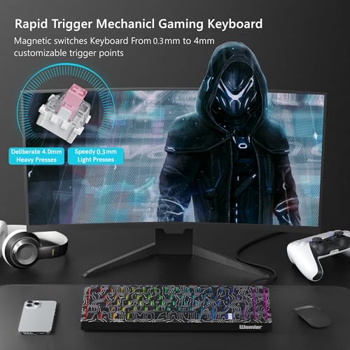 Image of Womier M68 HE Rapid Trigger Magnetic Switch 60% Gaming Keyboard, Hall Effect Wired RGB Custom Keyboard, Hyper-Fast Adjustable Actuation Compact Keyboard, PBT Topographic Keycap for Mac /Win-White-Black