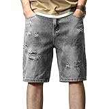 JEsilunmaMY Men's Fashion Ripped Denim Shorts Distressed Slim Fit Summer Hot Short Pants Outdoor Washed Cargo Short Jeans (Grey1,28)