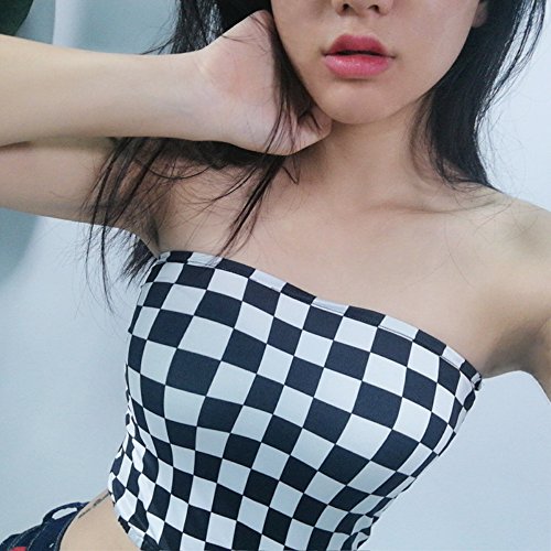 Women's Strapless Plaid Tube Top Fashion Summer Casual Basic Slim Fit Checkered Bandeau Crop Top3