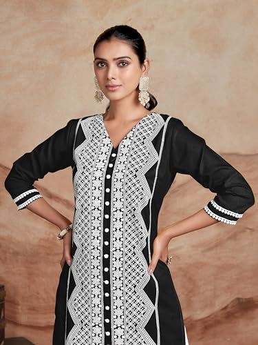 Image of EthnicJunction Women's Cotton Rayon Regular Fit Chikankari Embroidery Stright Kurta