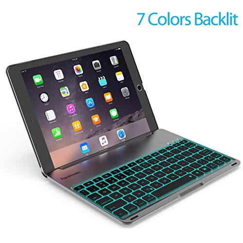Keyboard Case Compatible with iPad PRO 9.7 Inch/iPad Air 2-LED 7 Colors Backlit Keyboard with 130° Folio Hard Back Cover, Aluminum Alloy- (for iPad Model: A1566/A1567/A1673/A1674)
