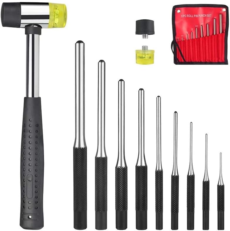 Roll Pin Punch Set With Storage Pouch, 9 Piece Steel Removal Tool Kit