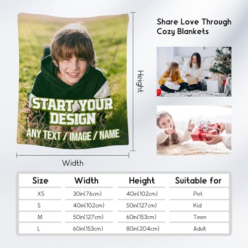 Custom Blanket with Picture Text - Personalized Photos Blankets for Boys Teens Boyfriend - 4 Sizes Soft Fleece Throws
